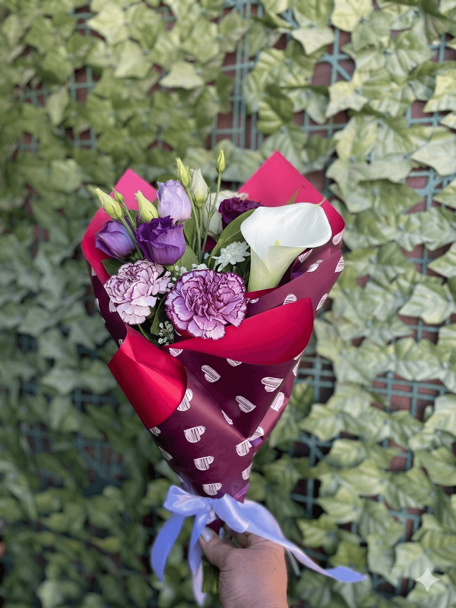 Romantic Bouquet with Cala, Eustoma, and Carnations — 2