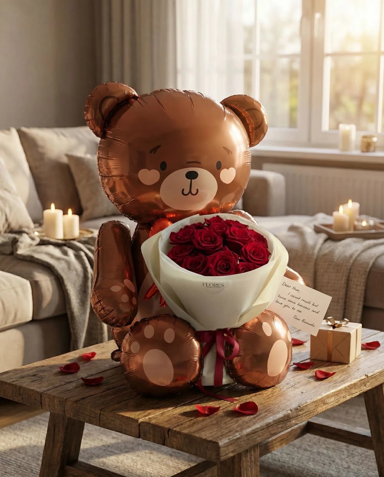 Слика на Голем балон плишано мече и 11 рози