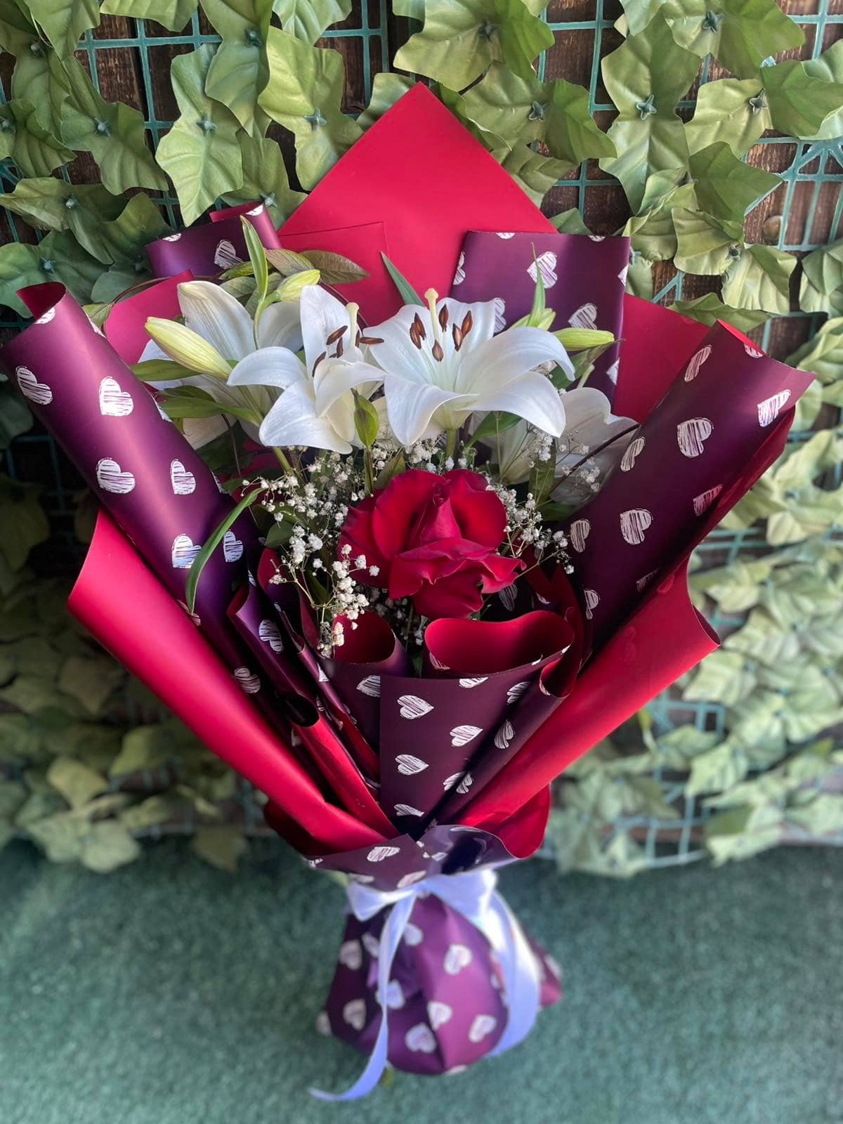 Elegance with Red Rose and White Lilies — 2