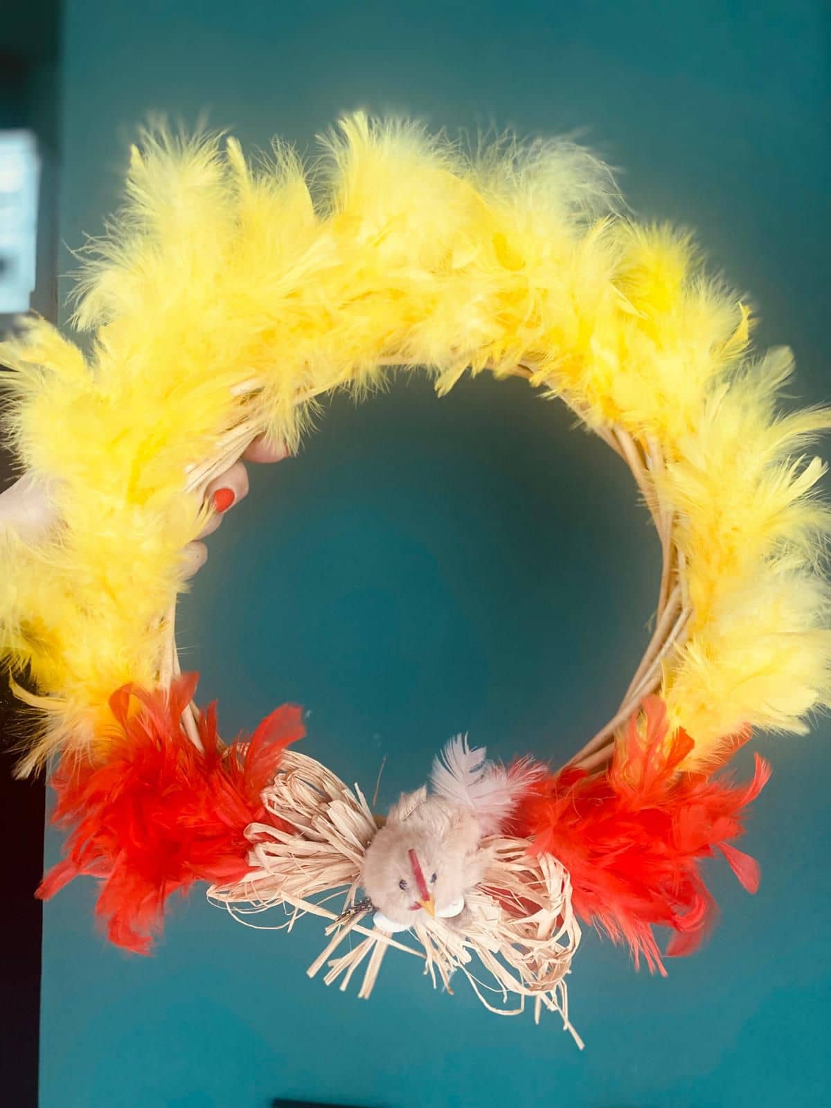 Decorative Easter Wreath with Yellow Feathers — 2