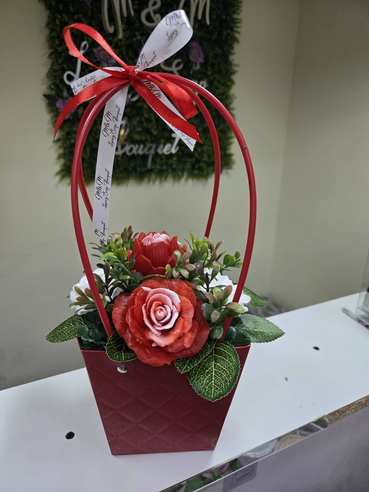 Burgundy Soap Bouquet in Decorative Bag — 2