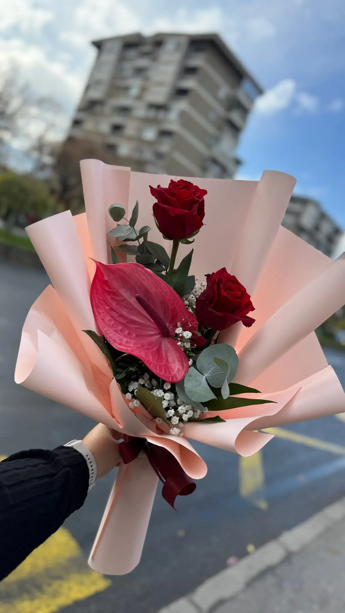 Red Roses and Pink Anthurium Bouquet — 2