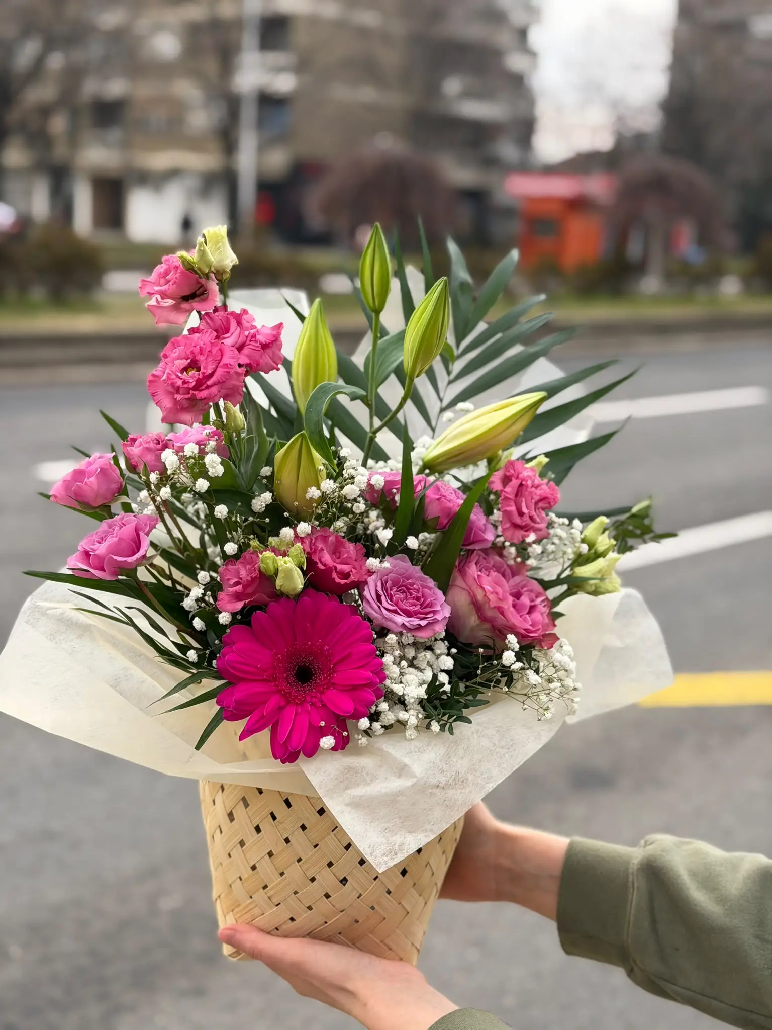 Vibrant Pink Flowers in a Basket — 2