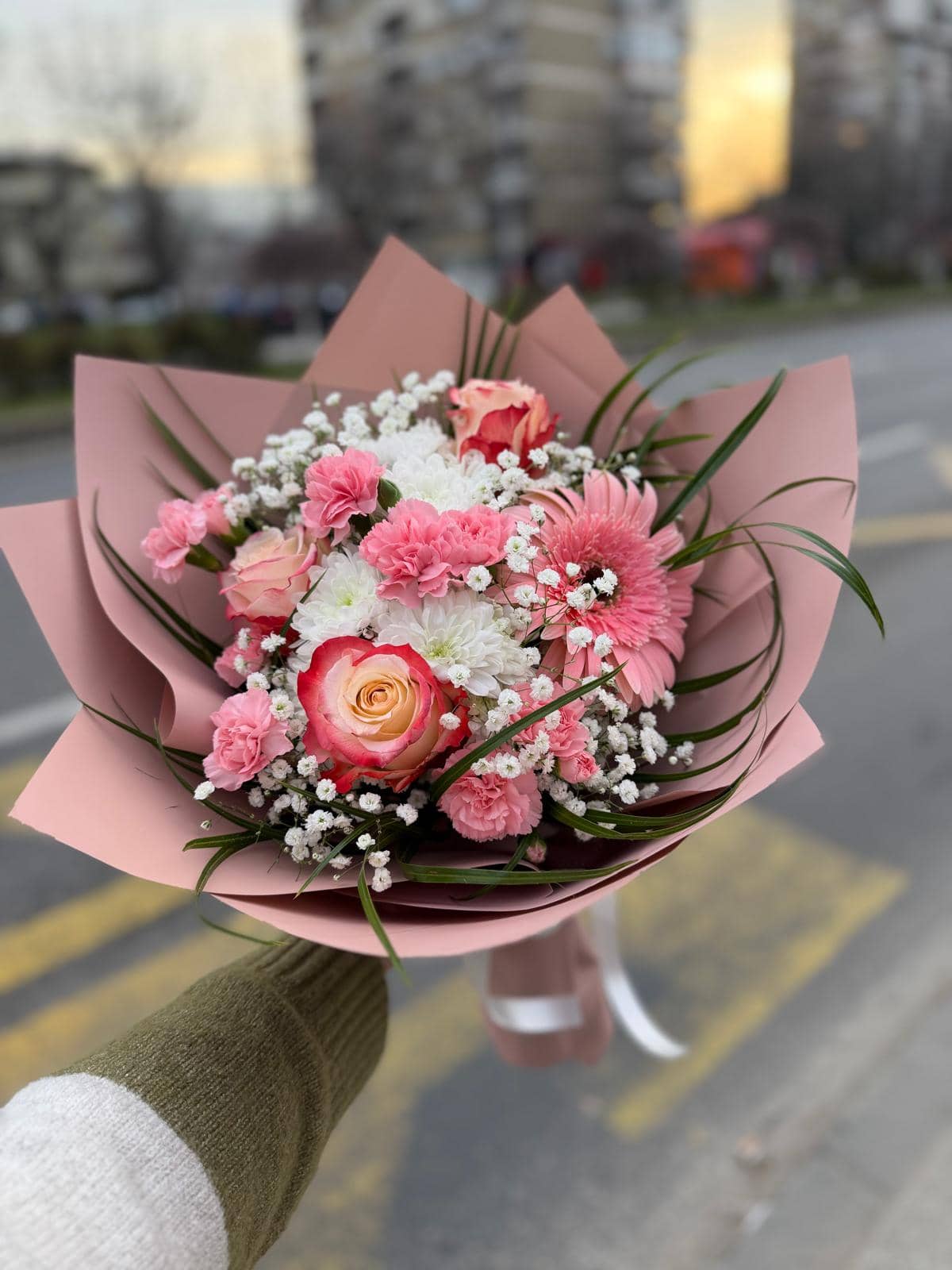 Pink Gerbera and Rose Mixed Bouquet — 2