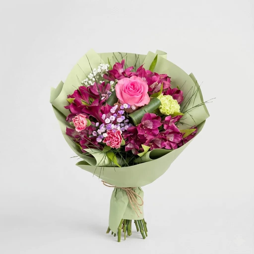 Pembe Gül ve Alstroemeria Karışık Buketi görseli