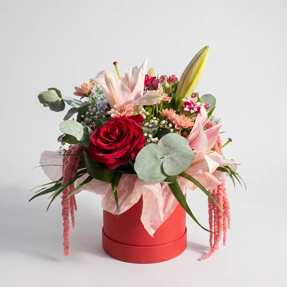 Red Rose and Pink Lily Flower Box image