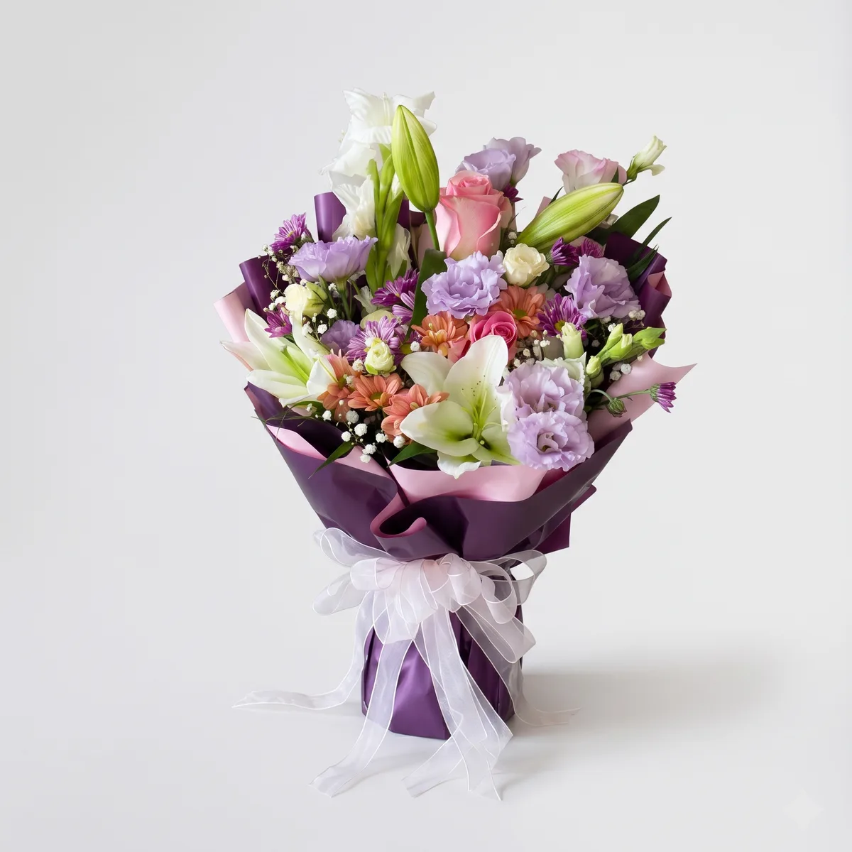 Elegant Lilies and Purple Lisianthus Mixed Bouquet — 1