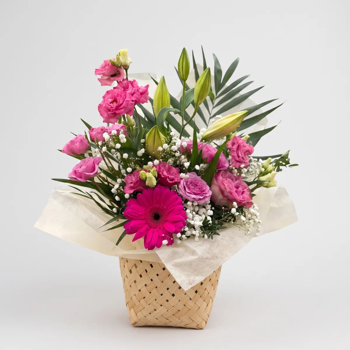 Vibrant Pink Flowers in a Basket image