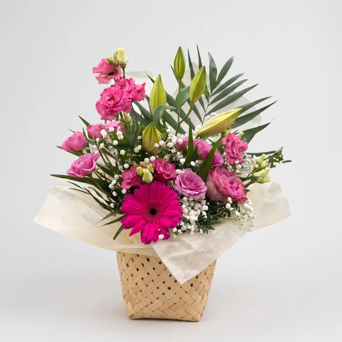 Vibrant Pink Flowers in a Basket — 1