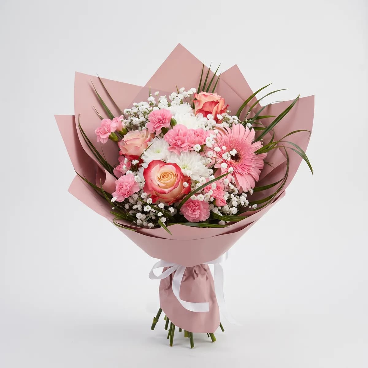 Pink Gerbera and Rose Mixed Bouquet image