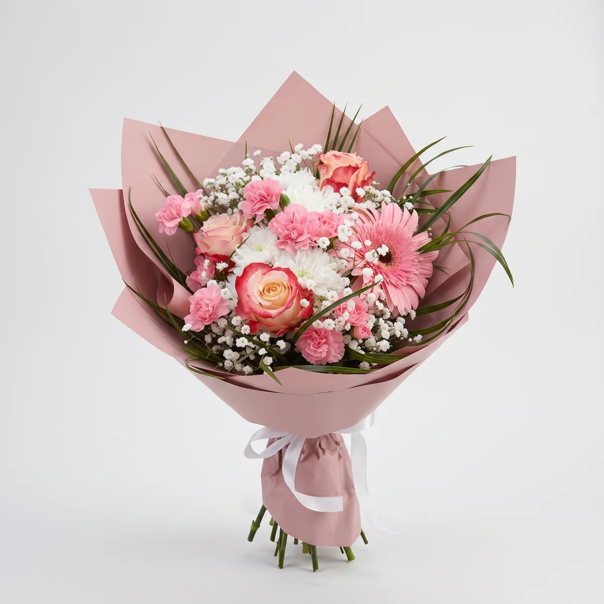 Pink Gerbera and Rose Mixed Bouquet — 1