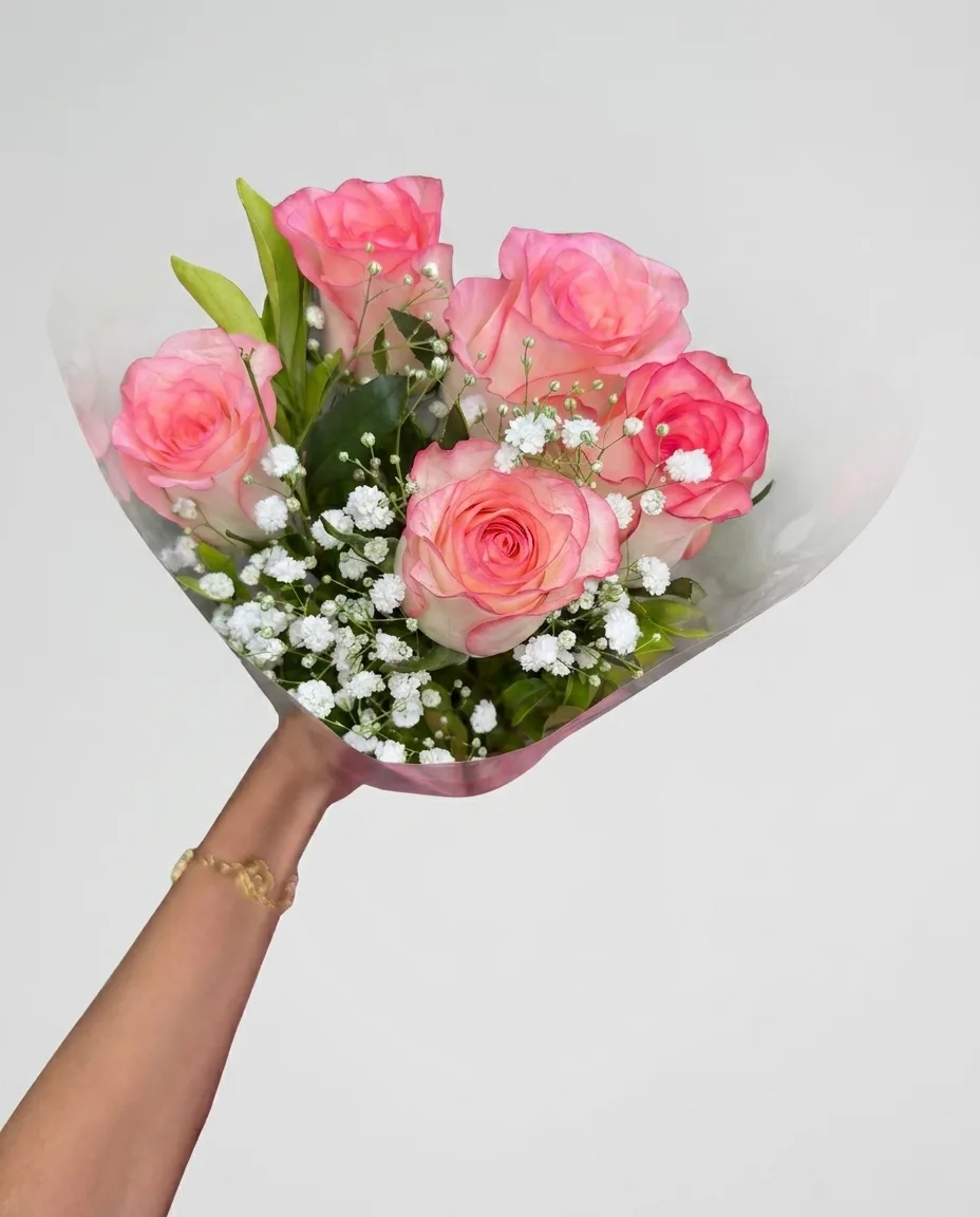 Bouquet of 5 Pink Roses image