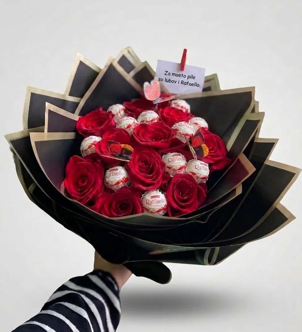 Bouquet of 11 Red Roses and Raffaello image
