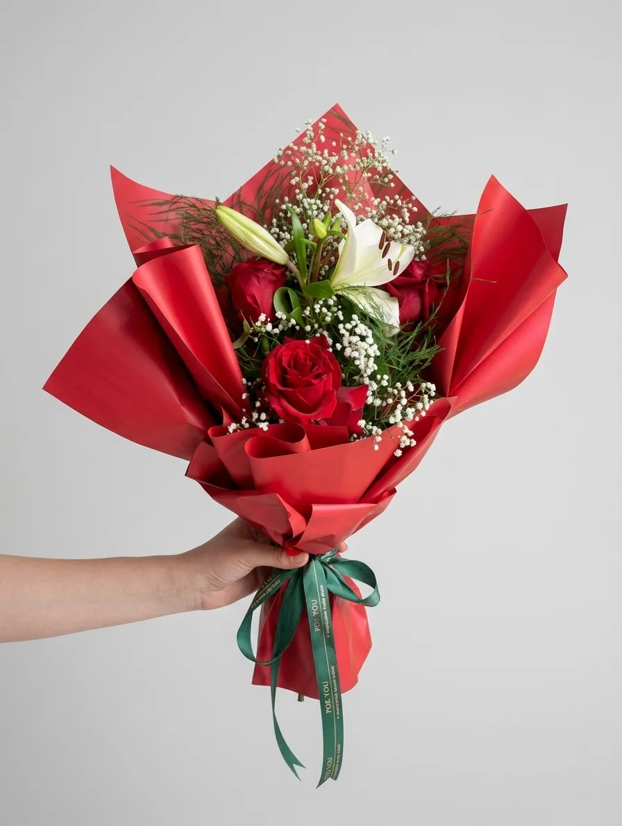 Gül ve Zambaklı Kırmızı Romantizm Buketi — 1