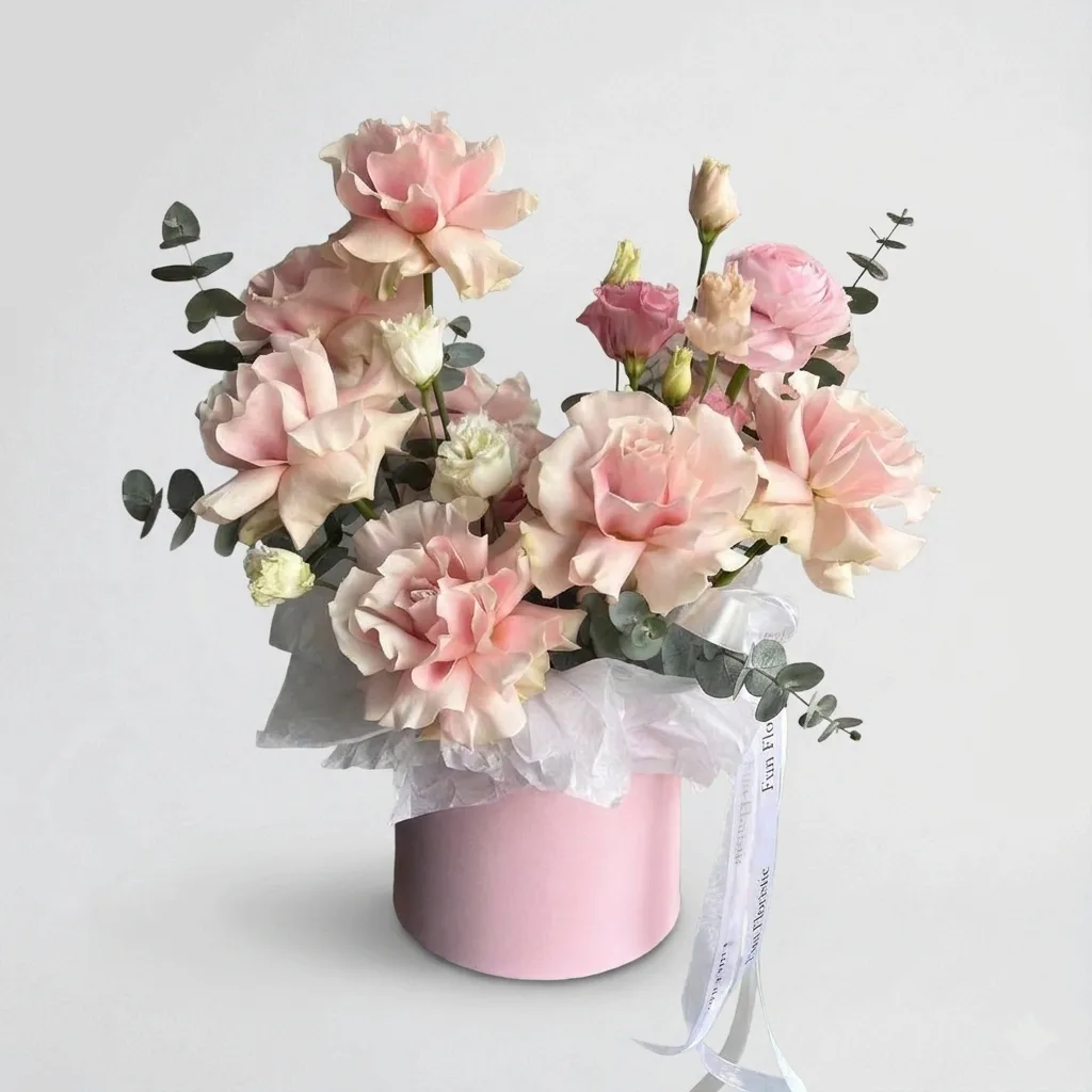 Pink Roses and Eustoma in a Box image