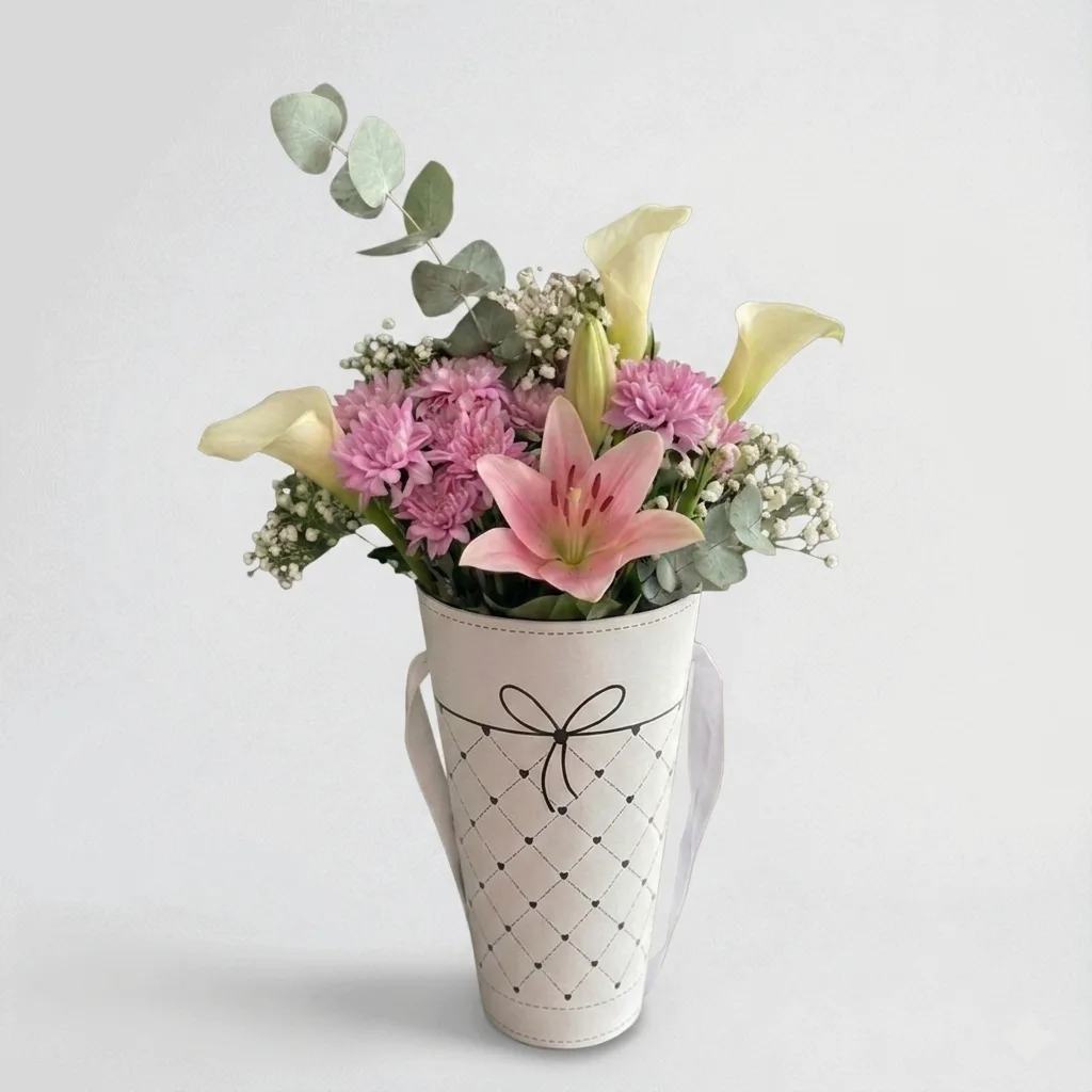 Elegant Calla Lily and Pink Lily Arrangement in Decorative Basket — 1