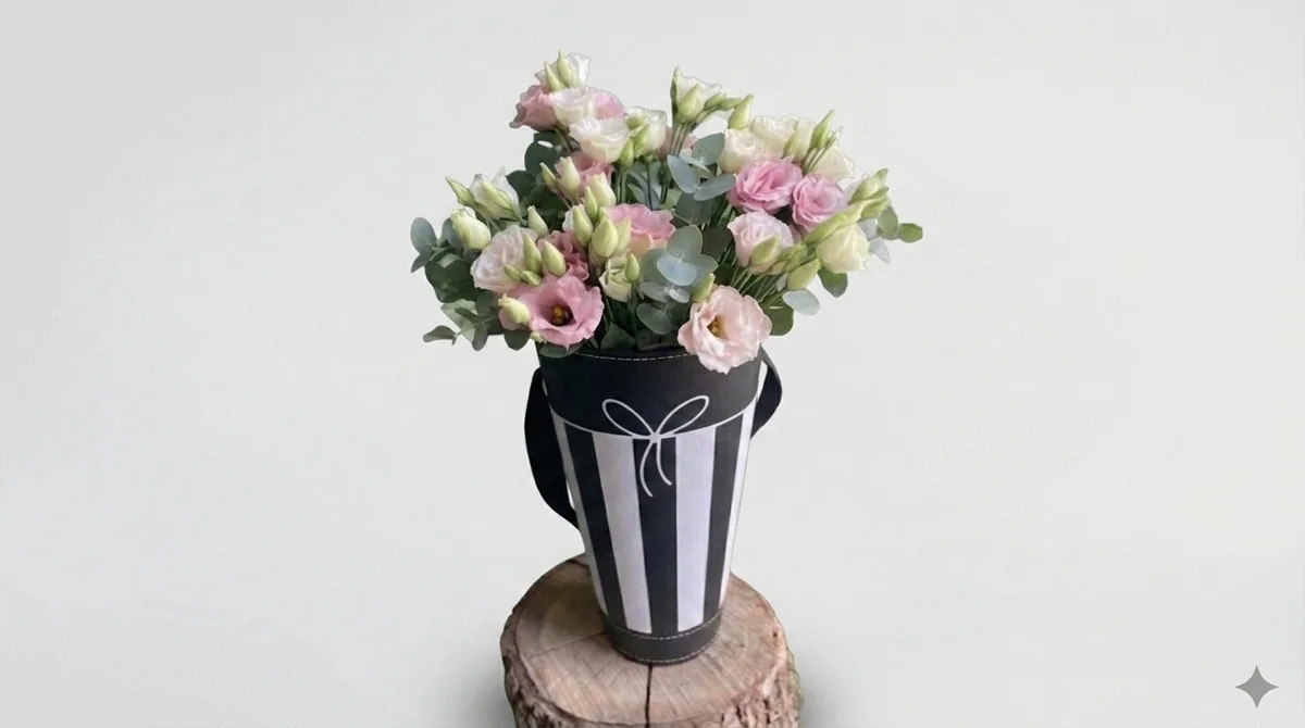 Elegant Floral Arrangement in a Black and White Box image