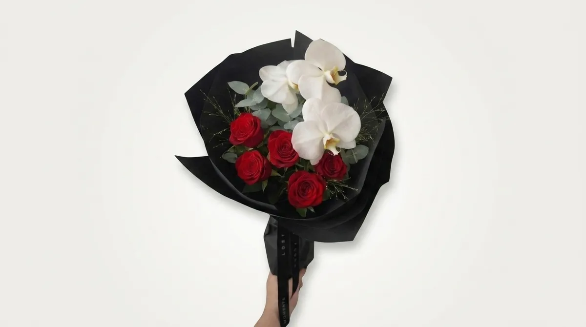 Luxury Bouquet of Red Roses and White Orchids image
