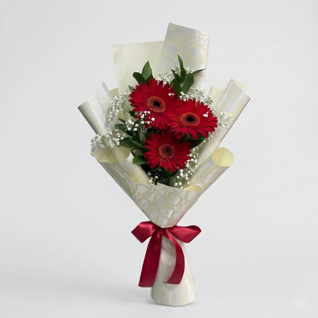 Red Gerberas with Baby's Breath — 1