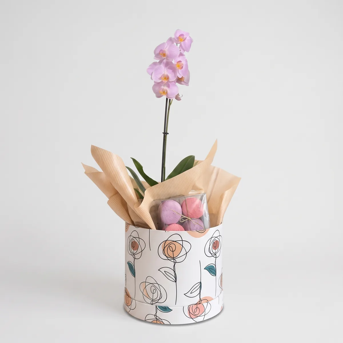 Orchid with Macarons in a Decorative Box — 1