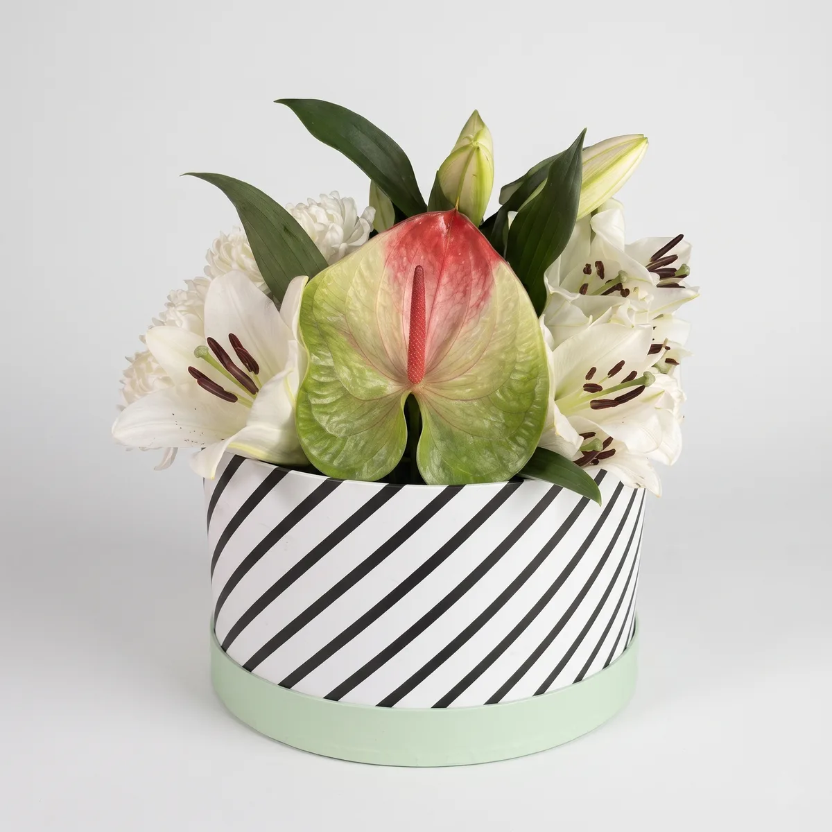 White Elegance with Anthurium in Striped Box image