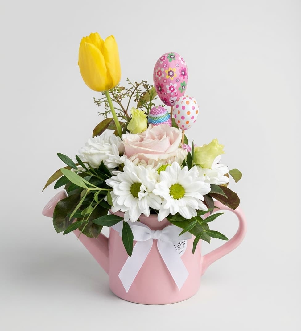 Easter Floral Arrangement in a Pink Pot image