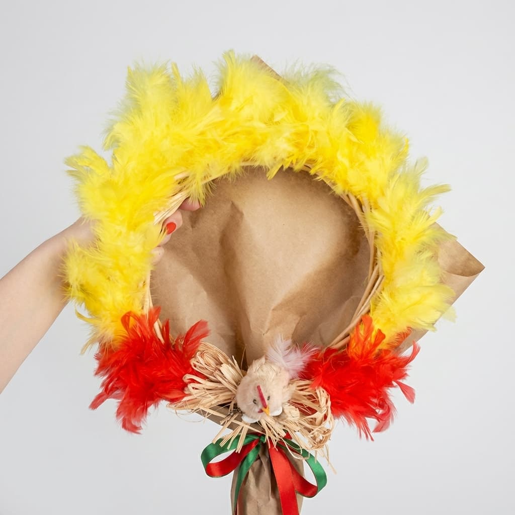 Decorative Easter Wreath with Yellow Feathers image