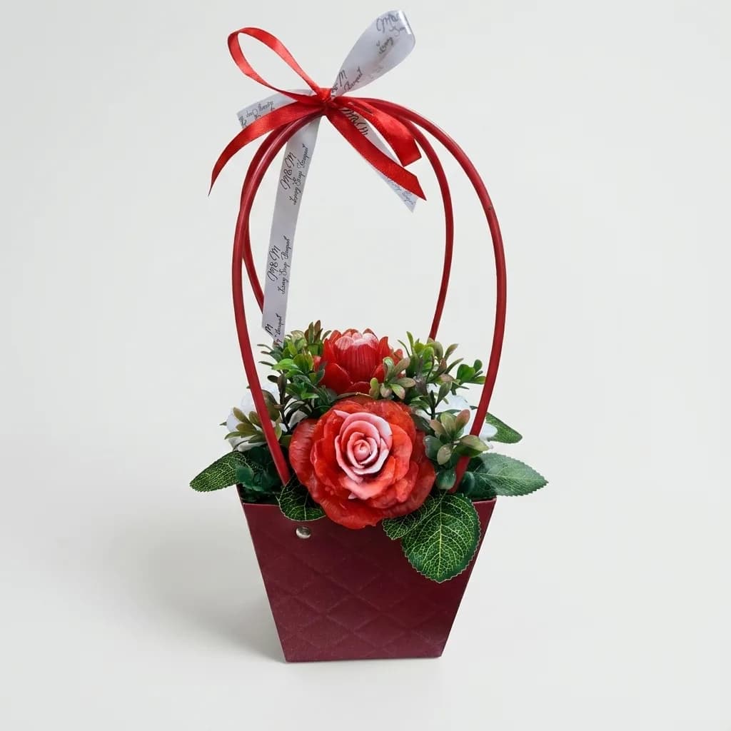 Burgundy Soap Bouquet in Decorative Bag image