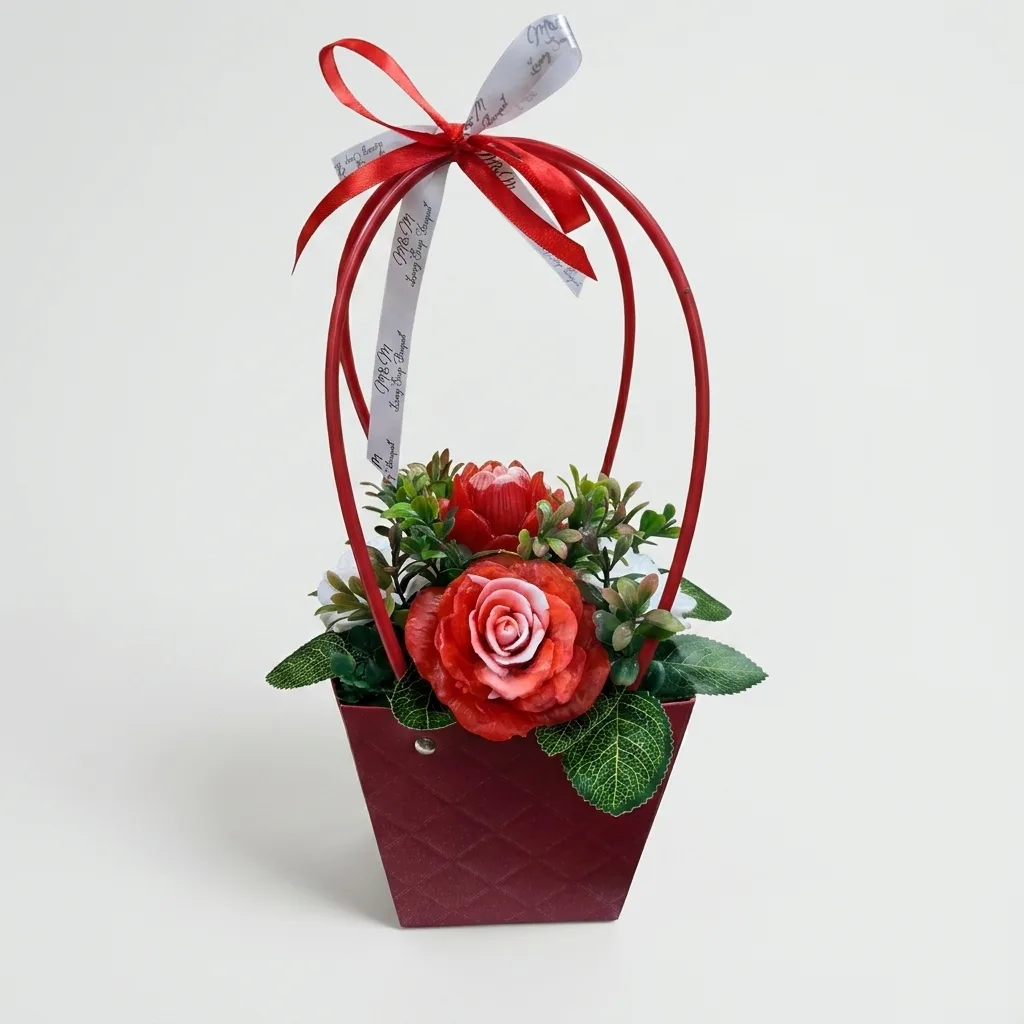 Burgundy Soap Bouquet in Decorative Bag — 1