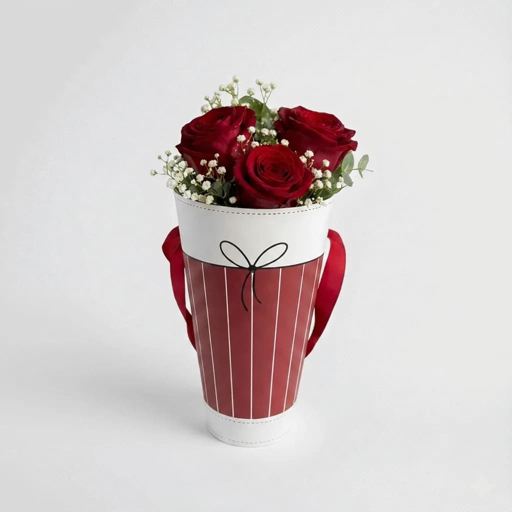 Red Roses in an Elegant Cone Box image