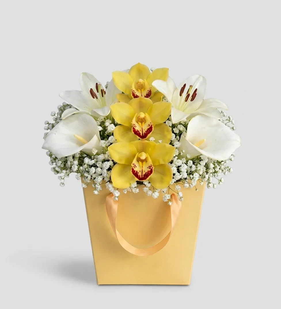 Yellow Orchid, Calla Lily, and Lily Floral Arrangement image